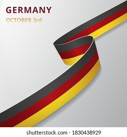 Flag of Germany. 3rd of October. Vector illustration. Wavy ribbon on gray background. Independence day. National symbol. Graphic design template