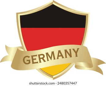 Flag of germany as around the metal gold shield with germany flag