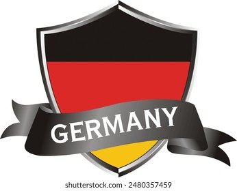 Flag of germany as around the metal silver shield with germany flag