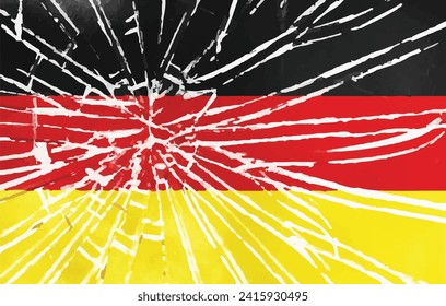 Bandera de Alemania detrás de vidrios rotos