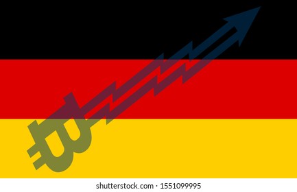 Flag of Germany and bitcoin arrow graph going up