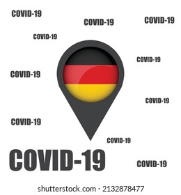 Flag of Germany covid-19.symbol check in Germany, map pointer with the national flag of Germany covid-19. vector illustration.