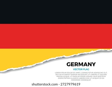 Bandera de Alemania. Creativo efecto de borde de papel rasgado sobre fondo transparente con irregularidades irregulares. Una apariencia tridimensional con sombras realistas, como si hubiera sido rasgada para revelar una superficie blanca debajo