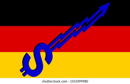 Flag of Germany and dollar sign arrow graph going up. Vector illustration eps 10