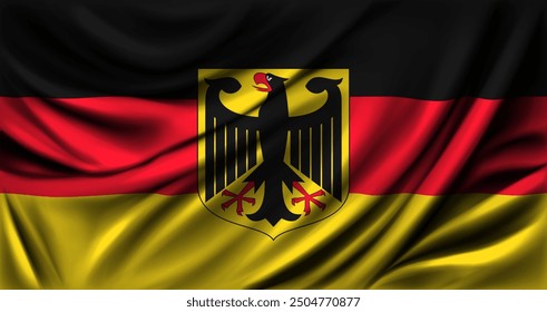 Flag of Germany fluttering close up. Vector illustration.