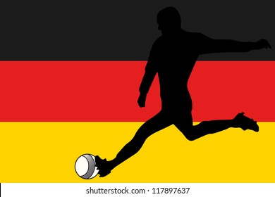 The flag of Germany with a football player