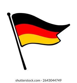 Flag of Germany. German flag vector illustration icon design in the hand-drawn style. Fluttering flagpole flag.