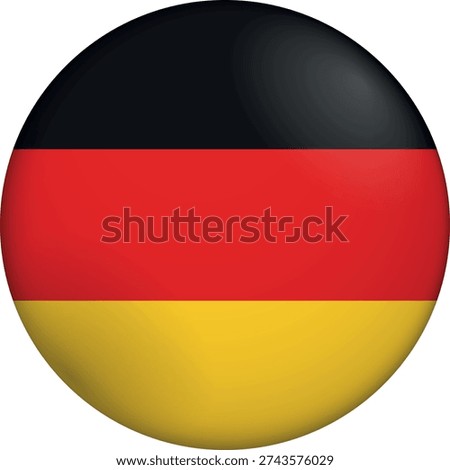 Flag of Germany. Glossy circular flag. Button appearance. 3D Icon Design with depth. Professional, tactile look. Perfect for representing national identity in digital interfaces and perfect for websites