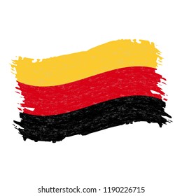 Flag of Germany, Grunge Abstract Brush Stroke Isolated On A White Background. Vector Illustration. National Flag In Grungy Style. Use For Brochures, Printed Materials, Logos, Independence Day