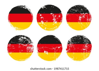 Flag of Germany grunge textures set. National flag of Federal Republic of Germany. Grungy effect templates collection for greetings cards, posters, celebrate banners and flyers. Vector illustration.