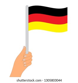 Flag of Germany. Hand holding a flag - vector icon.