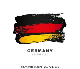 Bandera de Alemania. Pulsaciones de pincel de color dibujadas a mano. Ilustración vectorial aislada en fondo blanco. Logo colorido de la bandera alemana.