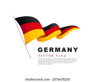 La bandera de Alemania cuelga de un asta de bandera flameando en el viento. Ilustración vectorial aislada en fondo blanco. Logo colorido de la bandera alemana.