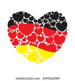 Flag of Germany in a heart shape filled with little hearts. German flag. Vector illustration.