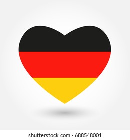 Flag of Germany in the heart shape. German flag icon. Vector illustration.