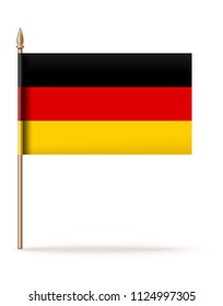 Flag of Germany icon. The national flag of Germany on a golden flagpole. Vector illustration isolated on white background