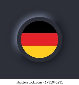 Flag of Germany. National Germany flag. German flag. Germany symbol. Vector illustration. EPS10. Simple icons with flags. Neumorphic UI UX dark user interface. Neumorphism