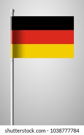 Flag of Germany. National Flag on Flagpole. Isolated Illustration on Gray Background