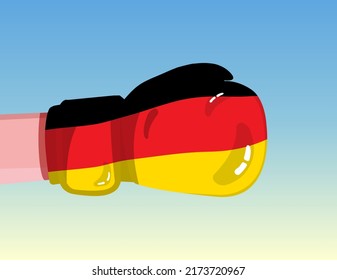 Flag of Germany on boxing glove. Confrontation between countries with competitive power. Offensive attitude. Separation of power. Template ready design.