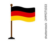 Flag of Germany on a flagstaff. The German country flag with a pole stand icon in flat style, pennants fluttering in the wind. Editable, scalable vector EPS design