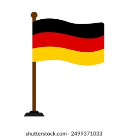 Bandera de Alemania en un báculo. La bandera de país alemana con un ícono de poste en estilo plano, banderines revoloteando en el viento. Diseño EPS de Vector editable y escalable