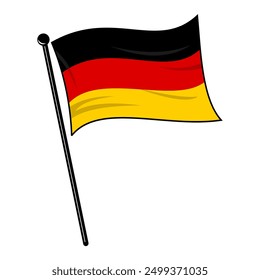 Bandera de Alemania en un báculo. La bandera de país alemana con un ícono de poste en estilo plano, banderines revoloteando en el viento. Diseño EPS de Vector editable y escalable