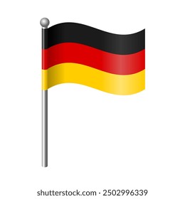 Bandera de Alemania en un báculo. La bandera de país alemana con un ícono de poste en estilo plano, banderines revoloteando en el viento. Diseño EPS de Vector editable y escalable