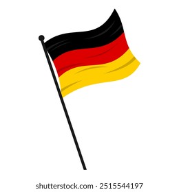 Bandera de Alemania en un báculo. La bandera de país alemana con un ícono de poste en estilo plano, banderines revoloteando en el viento. Diseño EPS de Vector editable y escalable. Aislado