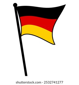 Bandera de Alemania en un báculo. La bandera de país alemana con un ícono de poste en estilo plano, banderines revoloteando en el viento. Diseño EPS de Vector editable y escalable