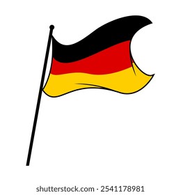 Bandera de Alemania en un báculo. La bandera de país alemana con un ícono de poste en estilo plano, banderines revoloteando en el viento. Diseño EPS de Vector editable y escalable