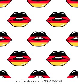 The flag of Germany on the lips pattern. Vector illustration national flag to Independence Day on the lips of German. 