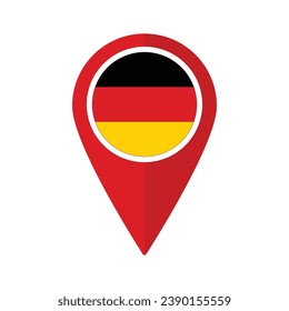 Bandera de Alemania en el mapa icono de punta de alfiler color rojo aislado