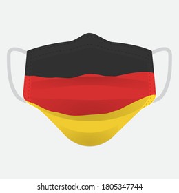 Flag of germany on medical face mask Front side vector isolated on white background. EPS.file. Medical face mask concept protect people in country from virus.