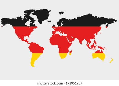 The flag of Germany in the outline of the world