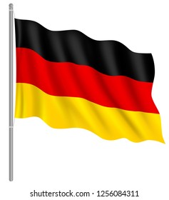 Flag of Germany with flag pole waving in wind. Vector illustration