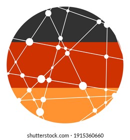 Flag of the Germany. Round shape. Molecule and communication background. Connected lines with dots.