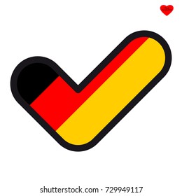 Flag of Germany in the shape of check mark, vector sign approval, symbol of elections, voting.