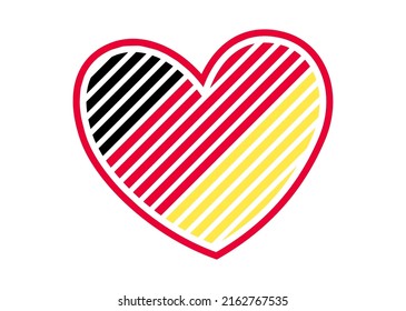 Flag of Germany in the shape of a heart isolated on black background. Deutsch heart for printing. Seal - Vector Typography Design Element.