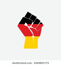 Flag of Germany in the shape of raised hand sign isolated on background. Fist symbol modern, simple, vector, icon for website design, mobile app, ui. Vector Illustration