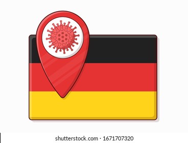 Flag of Germany with the sign of coronavirus. Covid-19 virus outbreak in Europe. Vector illustration, global problem of the spread of the virus.