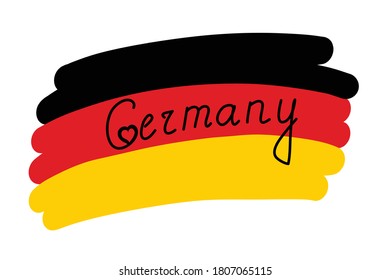 Bandera de Alemania, ilustración vectorial estilizada con nombre de país de texto a mano alzada dentro de la bandera. Bandera alemana roja negra y símbolo nacional, nombre del país dibujado