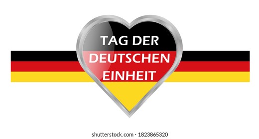 Die deutsche Flagge und der Text Tag der Deutschen Einheit, deutsch geschrieben. Vektorplakat für Design.