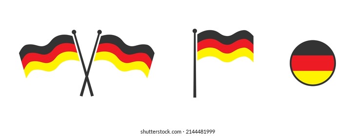 Flag of Germany. Waving flag of 
Germany. Round icon. Flat vector illustartion.
