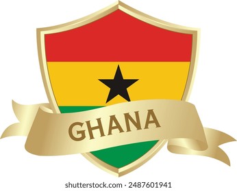 Flag of ghana as around the metal gold shield with ghana flag