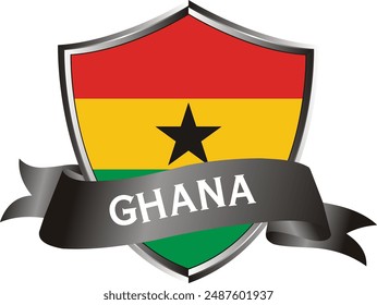 Flag of ghana as around the metal silver shield with ghana flag