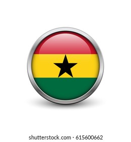 Flag of Ghana, button with metal frame and shadow