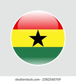 The flag of ghana. Circle icon flag. 3d illustration. glossy circle badge