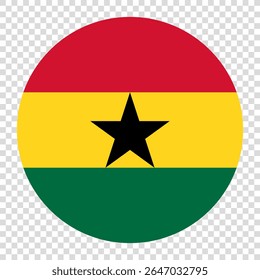 Flag of Ghana. Ghana circle flag logo icon computer vector illustration design. Transparent checkerboard background.