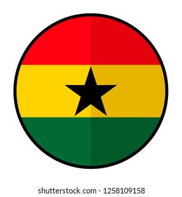 Flag Ghana - botón de diseño de estilo plano. Ilustración del emblema de la nación, aislada en un fondo blanco. 