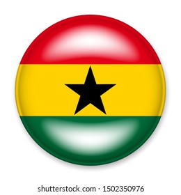 Flag of Ghana in the form of a round button with a light glare and a shadow. 